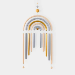 מובייל קשת דק בצבעי בז', זהב ואפור תלוי על שרשרת זהובה