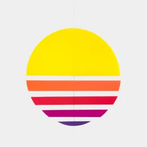 מובייל עגול תלוי בהדפסת תלת מימד בגווני צהוב, כתום, אדום, פוקסיה וסגול