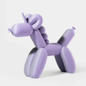 הדפסת תלת מימד של בלון בצורת חד קרן בגווני סגול ואפור