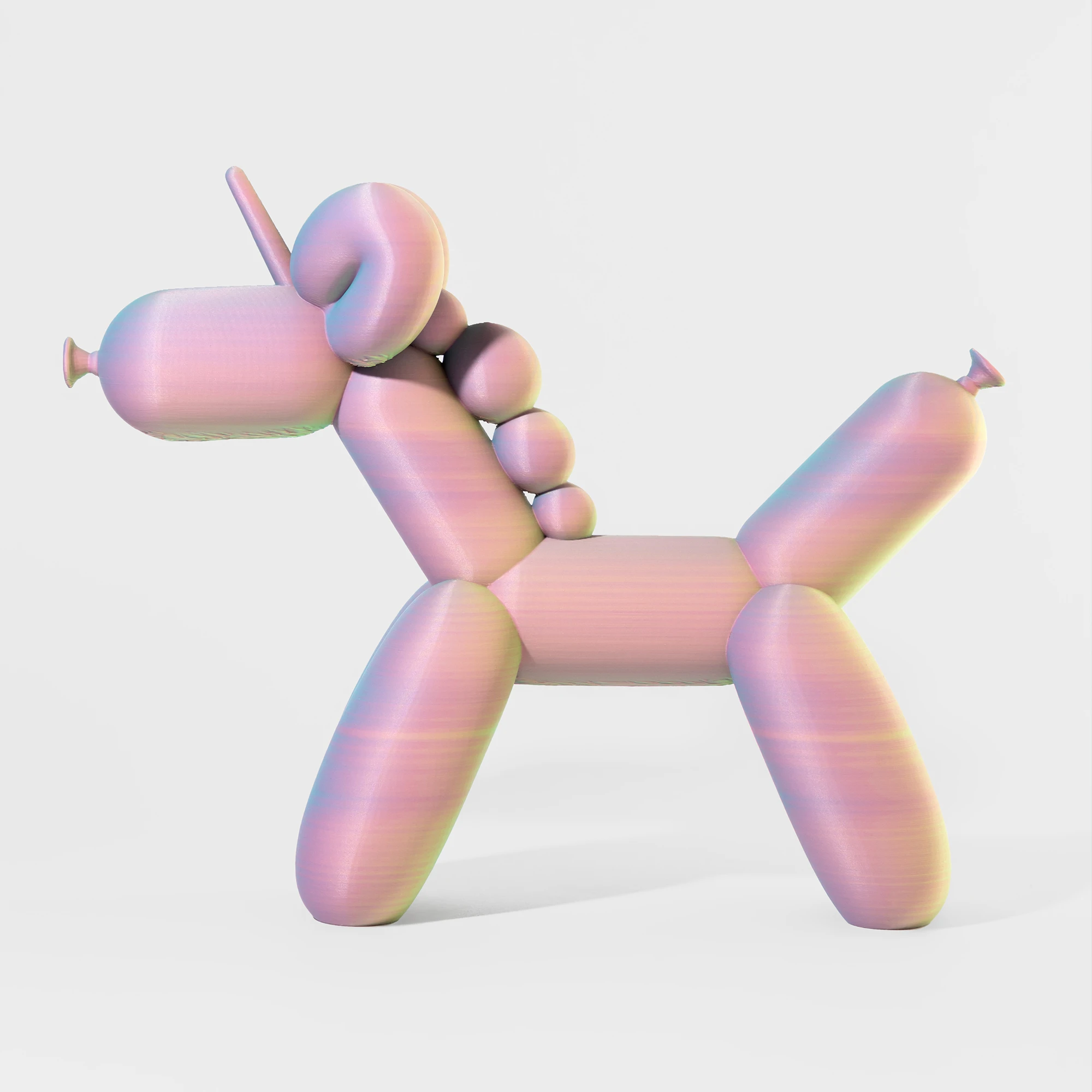 הדפסת תלת מימד של בלון בצורת חד קרן בגווני טריקולור ורוד, כחול וצהוב