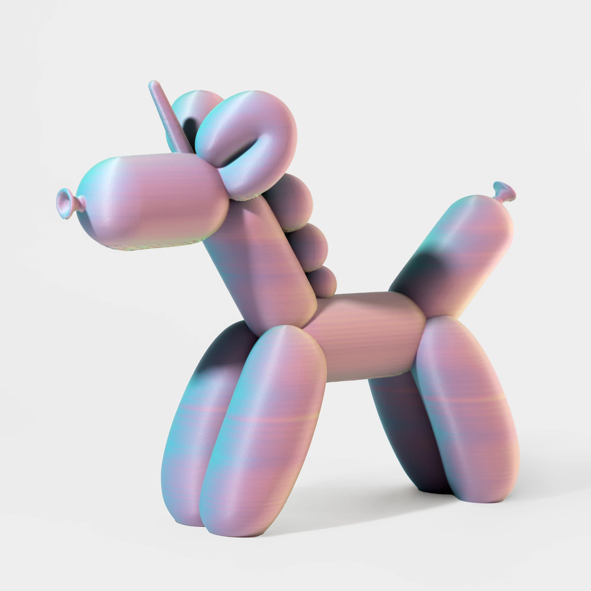 הדפסת תלת מימד של בלון בצורת חד קרן בגווני טריקולור ורוד, כחול וצהוב