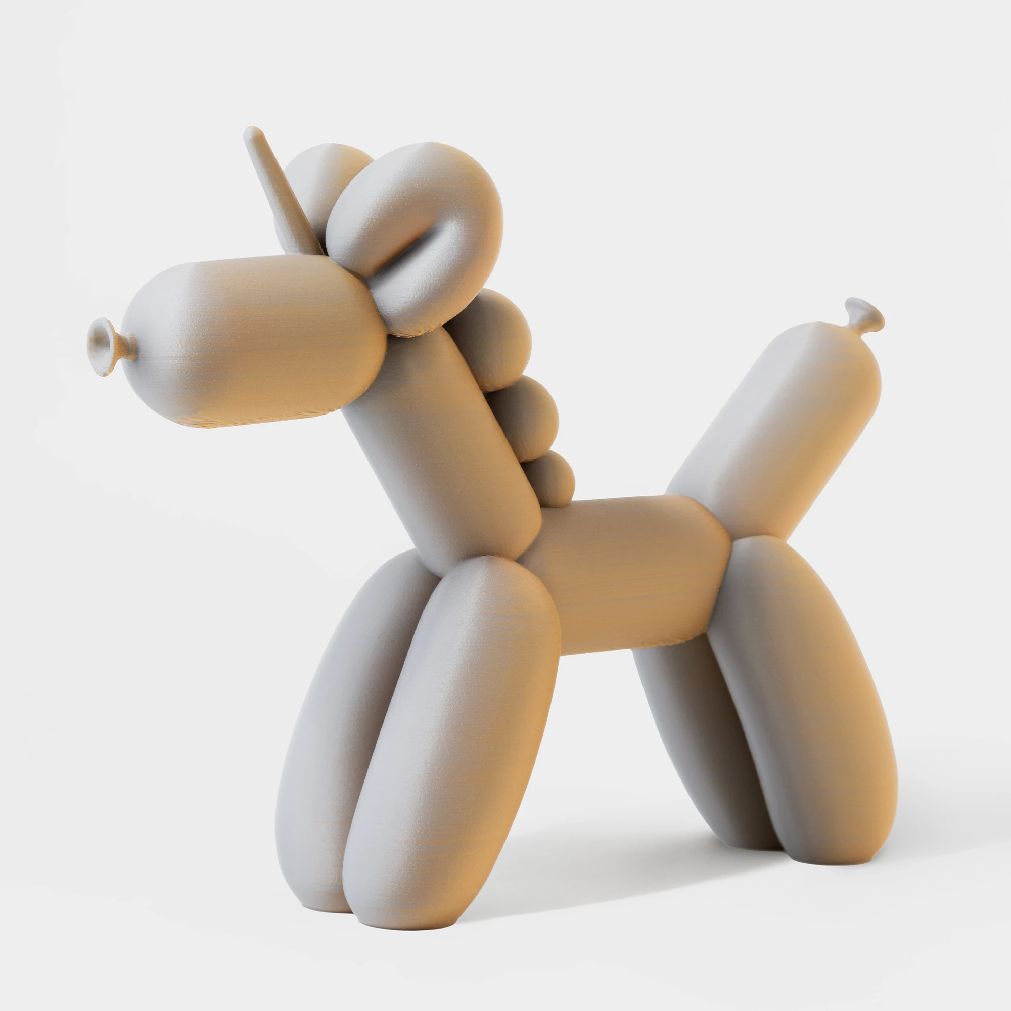 הדפסת תלת מימד של בלון בצורת חד קרן בגווני אפור-טרקוטה