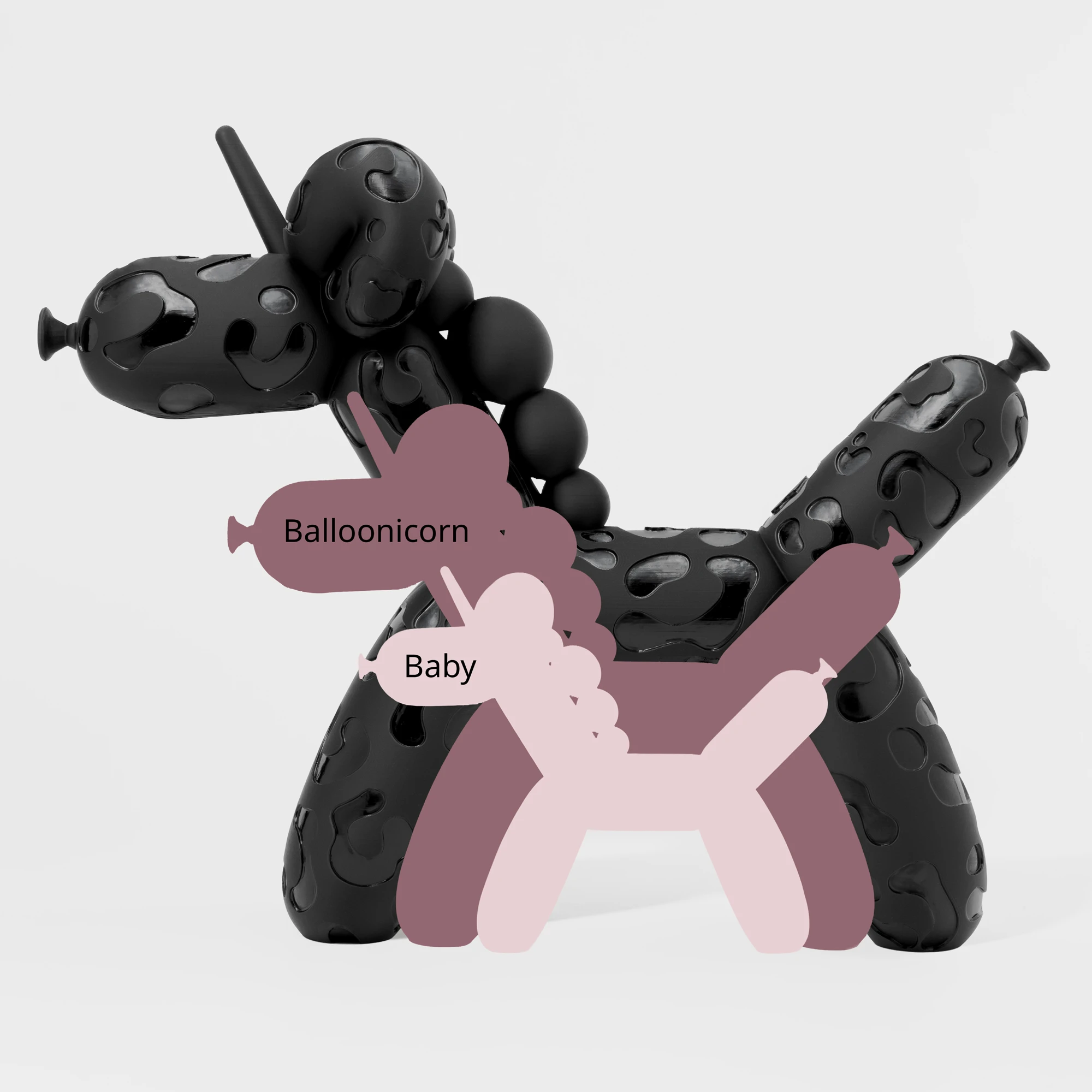 השוואת גודל של פסלוני בלון חד קרן