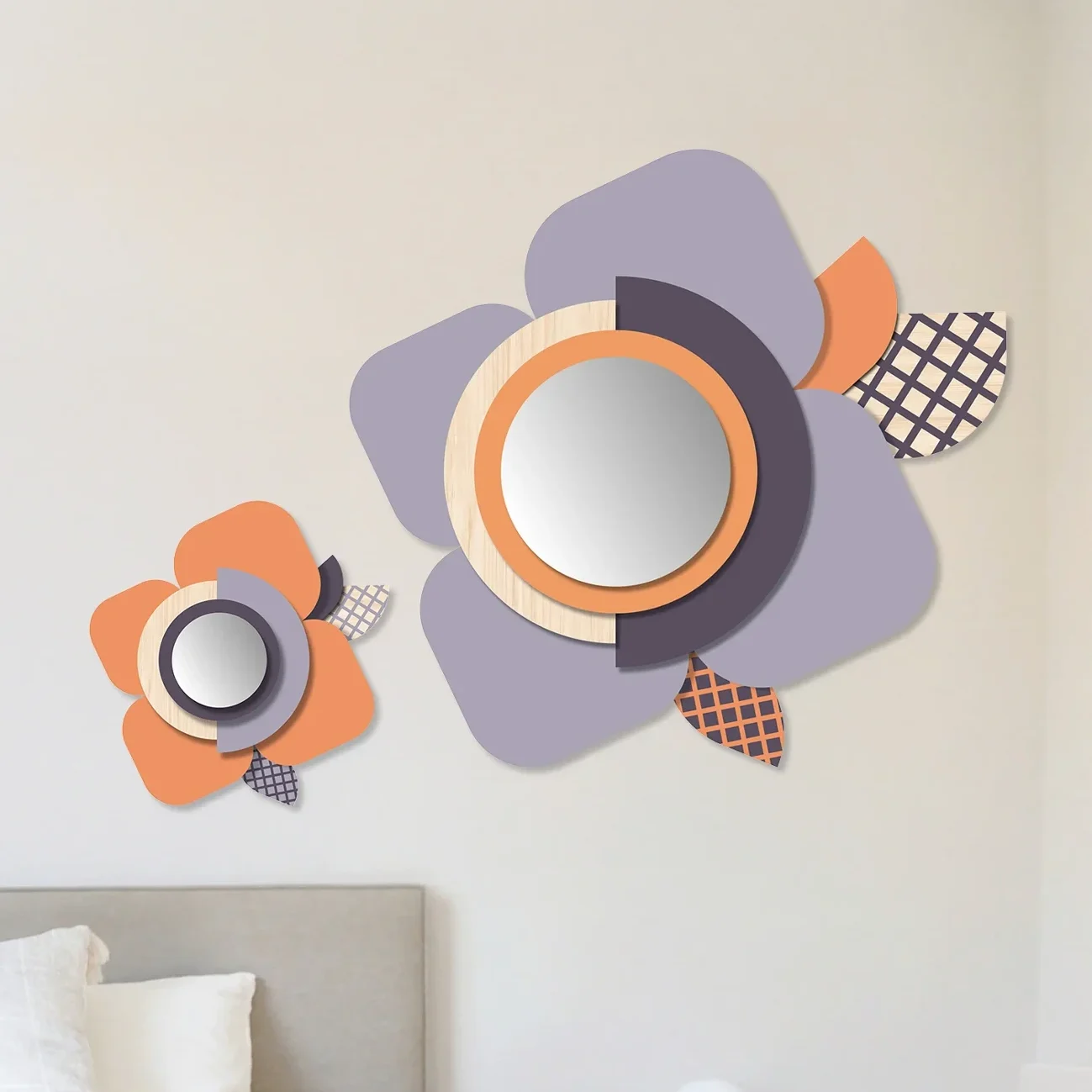 הדמיה של קישוט קיר בצורת פרח עם מראה